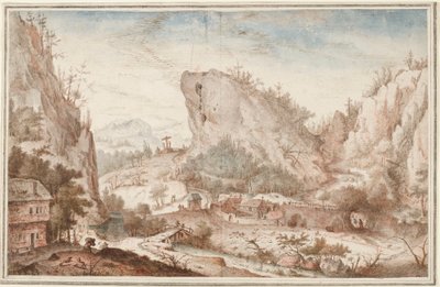 Alpine Landscape with Travellers near a Village by Roelant Savery
